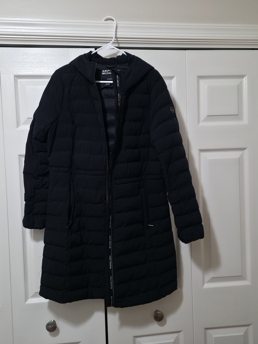 Michael Kors Long Hooded Quilted Puffer Coat - Navy Large